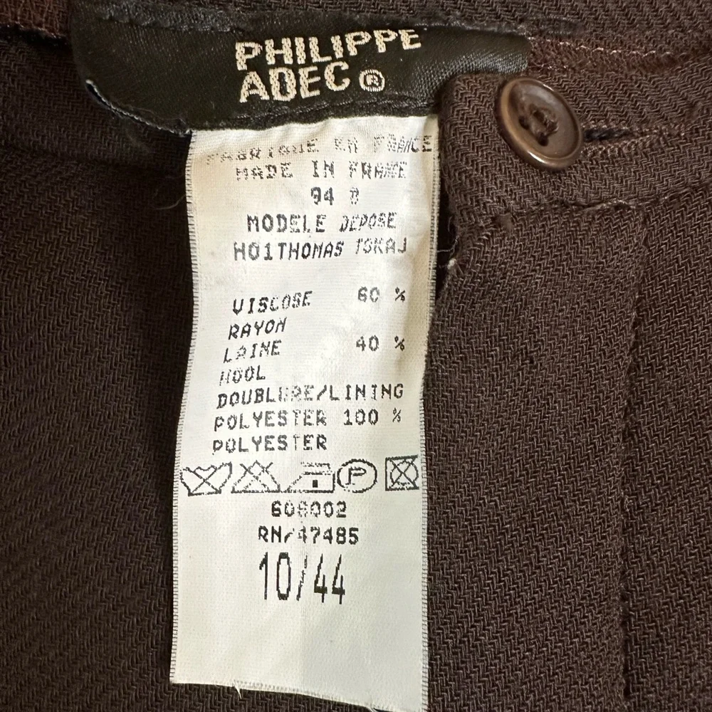French designer Philippe Adec chocolate brown crepe pants Size FR 44 US 10 - Picture 4 of 5